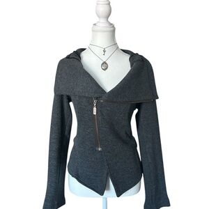Y2K “Three Stones” Grey Asymmetrical Funnel Collar Style Zip-up Jacket